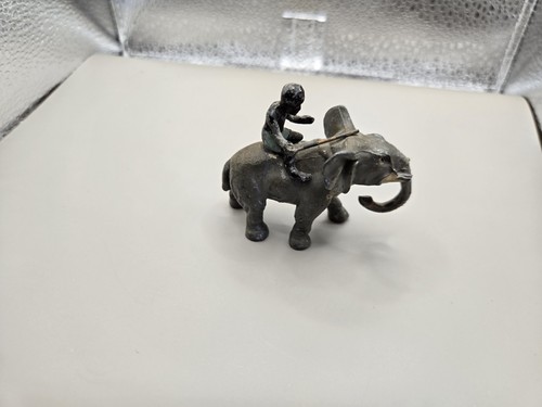 Antique Cast Elephant With Rider Figurine 2x3" - Picture 3 of 8