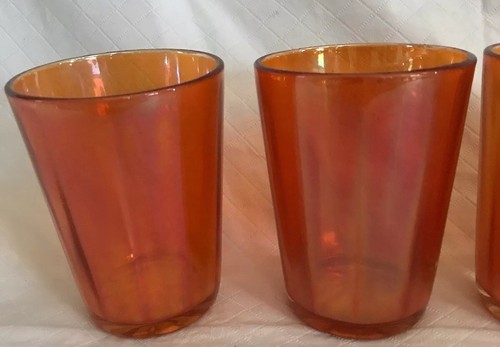 Irisierende Ringelblume Karneval Glas Saft Punsch Tassen Mid-Century EUC 4" 4er Set - Bild 2 von 6
