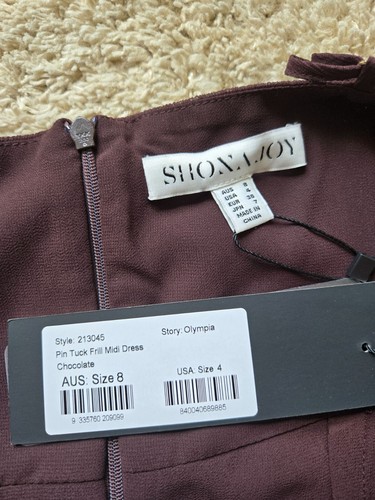 Vestido midi Shona Joy Pin Tuck Volantes Mujer 4 Chocolate Volantes Correa Espagueti - Imagen 8 de 12