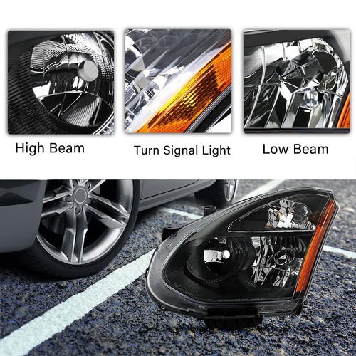 Headlights Assembly For 2008-2013 Nissan Rogue Black Headlamps Lights Left+Right - Foto 4 di 6