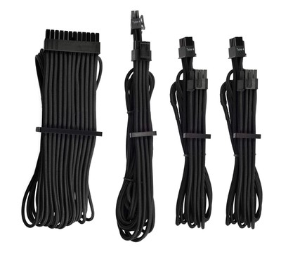 CORSAIR Premium Individually Sleeved PSU Cables Starter Kit – Black, 2 Yr 