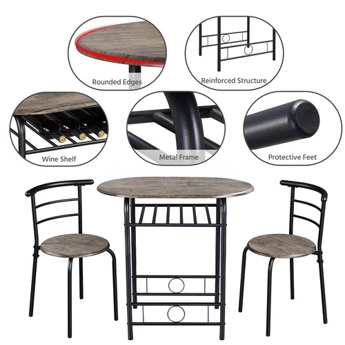 Compact Dining Room Set, 3 Piece Kitchen Breakfast Bar Table with Storage Shelf - Picture 21 of 36