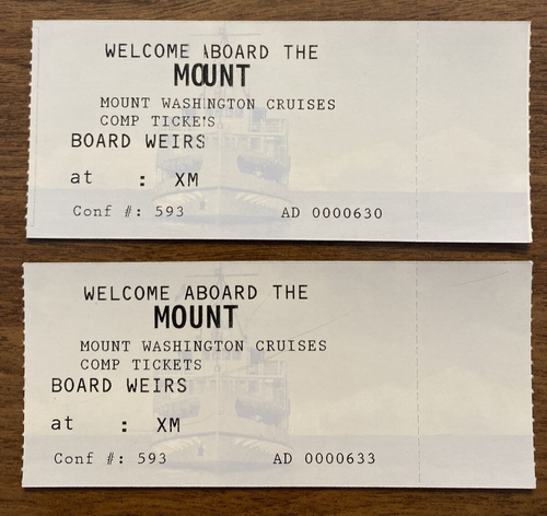 (2) Vintage Mount Washington Bilety rejsowe 2002 Laconia New Hampshire NH P4a