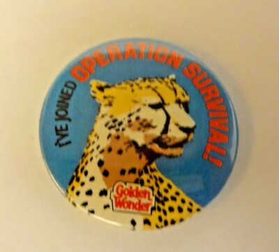 Gepard Leopard Golden Wonder Operation Survival Vintage Metall Pin Anstecker um 1981