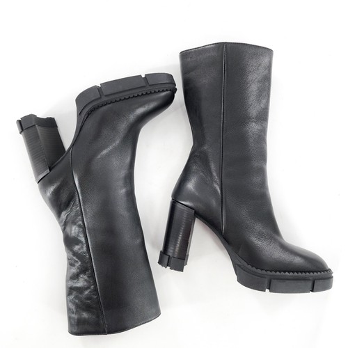 AQUATALIA $632 Lana Naplak Leather Mid-Calf Boots Black Zip Platform Size 9.5 - Picture 9 of 12