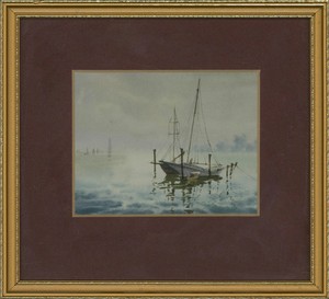 Framed-Early-20th-Century-Watercolour-Tranquil-Seascape