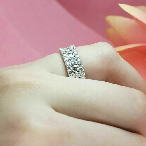 4 kt Rundschliff Moissanit Ehering Ring 14 Karat Weißgold plattiert Silber - Bild 2 von 3