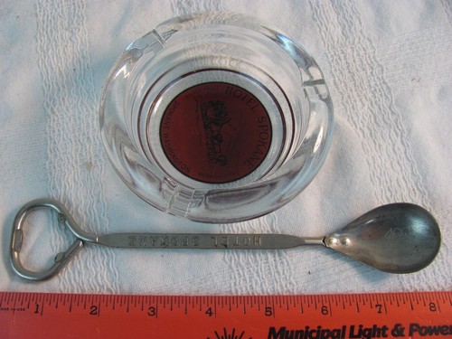 VINTAGE HOTEL SPOKANE ASHTRAY 4 1/4" & Opener / Spoon ~ Nice Lot - Picture 2 of 12