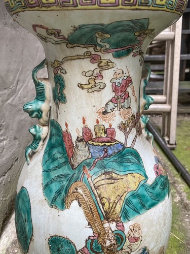 Antike handbemalte große chinesische Keramik KAMPFMOTIV Bodenvase 19 Zoll - Bild 6 von 12