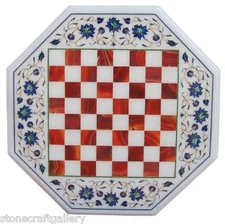 18" Coffee Chess Table Top Pietra dura Lapis Semiprecious  Inlay Home Decorative