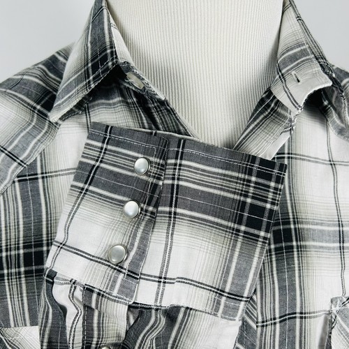 Camisa a Presión Roper Grande Western Pearl Negra Gris Cuadros Mezcla de Algodón Vaquero - Imagen 4 de 5