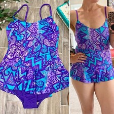 Vintage 80s/90s Pacific Connections Purple Blue Abstract One Oiece Swimsuit