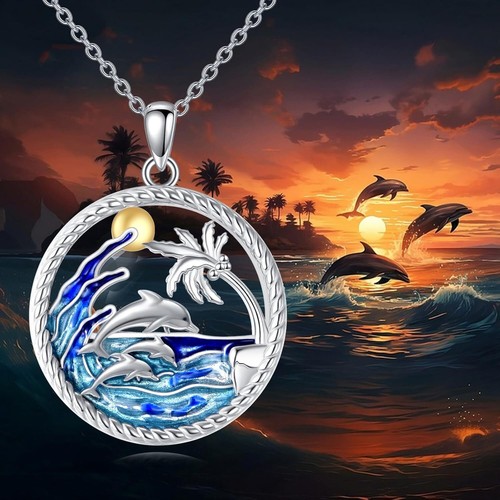 Delfin Halskette Sterlingsilber Anhänger Ozeanblau Welle Schmuck Geschenke für Frauen - Bild 5 von 6