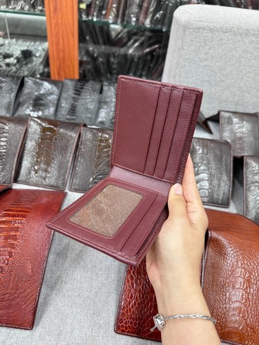 Genuine Ostrich Leather Skin Men's bifold wallet, Handmade, Red Brown - Picture 2 of 6