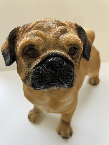 Pug Dog Statue Large 11” Resin Life Size Sculpture Brown/Black Puppy G19 - Picture 10 of 24
