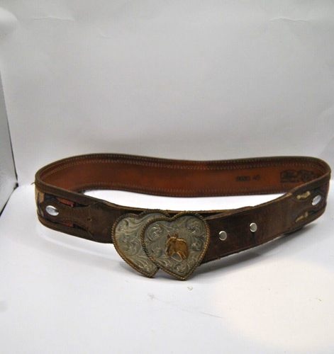 Leather Belt by Circle Y of Yonkers Hand Made in Texas Has a heart with Horse - Picture 1 of 15