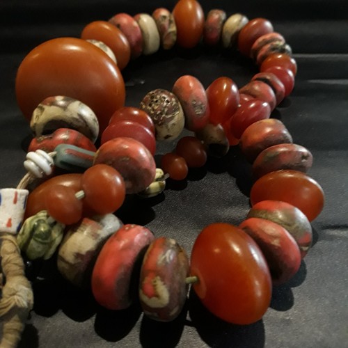 KYRA cord287- RARE Ancient Copal & Coral Beads - 13 to 49 mm dia -1800s-SAHARA - Picture 7 of 7