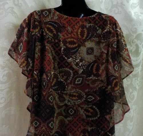 Notations Blouse Size S NWT Red Floral+ Print Sleeveless Overlay Shoulder Pleats - Picture 8 of 12