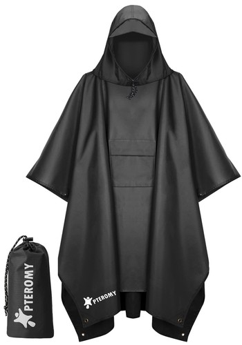Hooded Rain Poncho for Adult with Pocket Waterproof Lightweight Unisex Rainco...