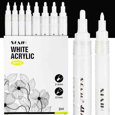 SFAIH White Paint Markers Paint Pens - 8 Pack Acrylic Permanent Marker for Ro...