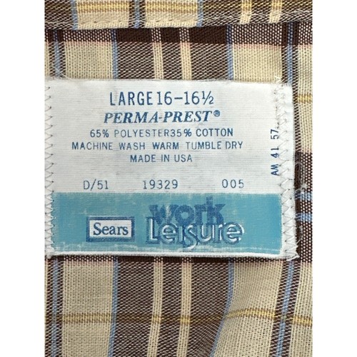Vintage Sears Mens Large Short Sleeve Plaid Work Leisure Shirt Size 16-16 1/2 - Picture 4 of 7