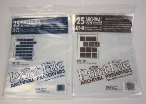 Print File Archival Negative Preservers Lot of Two Packages: 35-7B + 120-4B -New