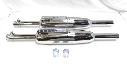 Triumph T120 T140 BSA A65 OIF Pair Exhaust Silencers Mufflers Longer Retro Style - Picture 3 of 6