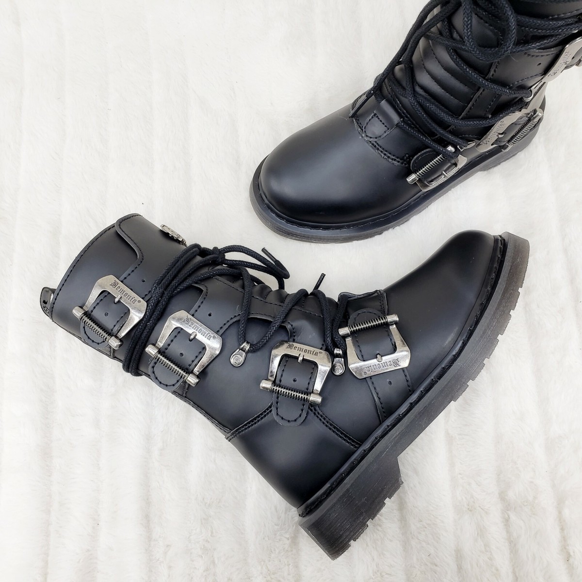 DEMONIA Bolt 265 Goth Combat Biker Ankle Boots Black Matte  display picture 2