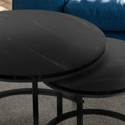 Couchtisch Rund 2er Set aus Holz Wohnzimmertisch mit Metallgestell Schwarz B1054 - Bild 6 von 9