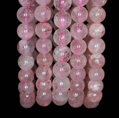 8MM PINK STRAWBERRY LEPIDOCROCITE QUARTZ GEMSTONE GRD AAA ROUND BEADS 7inch - Picture 1 of 5