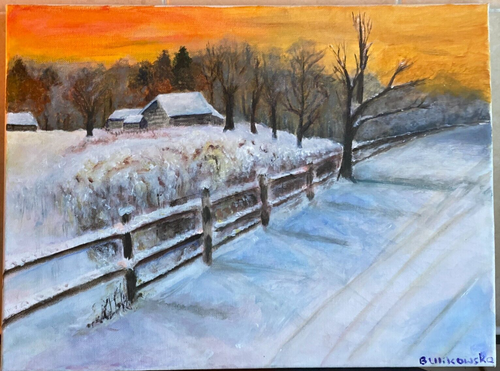 Winter Landscape Acrylic on Canvas Original Art Painting Beata Ulikowska Signed - Picture 6 of 7