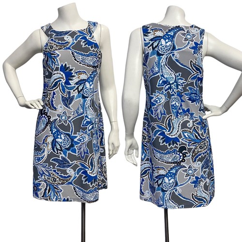 ARYEH Gray and Blue Paisley Sleeveless Short Shift Dress Size Small Artsy Modern - Picture 1 of 13