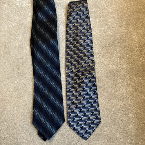 Lot Of 2 Enrico Venturi Blue Silk Ties Made In Italy Cravatte - Picture 3 of 7
