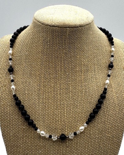 Pearl & Purple Stardust Bead Necklace – Crystal Accents & Sterling Silver Clasp - Picture 2 of 5