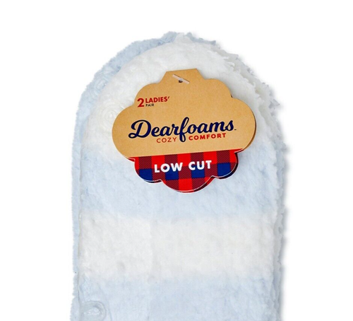 Dearfoams 2 Pair Non-Skid SIZE 4-10 Cozy Comfort Low Cut Fuzzy Socks BLUE/ WHITE - Picture 5 of 7