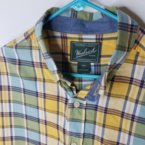 Camisa Woolrich a Cuadros Amarillo Azul Algodón Botón Delantero Manga Corta Para Hombre Grande - Imagen 2 de 7