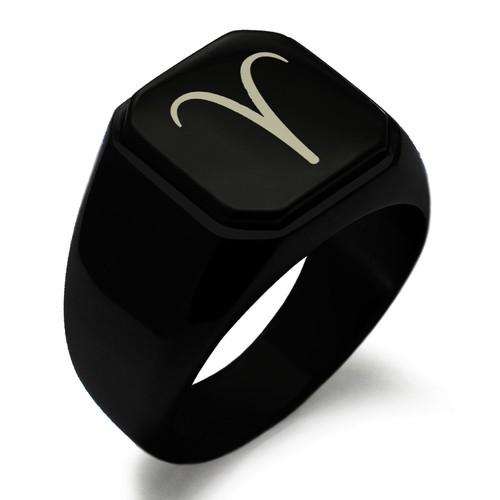 Stainless Steel Astrology Aries Square Mens Square Biker Style Signet Ring - Picture 3 of 4