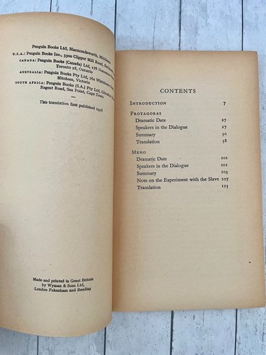 Plato's Protagoras and Meno W.K.C. Guthrie Penguin Books 1956 - Imagen 4 de 6