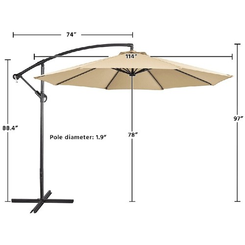 10 Ft Patio Offset Umbrella W/ Crank & Base Heavy Duty Outdoor Cantilever New - Picture 6 of 9
