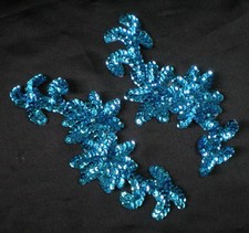 0183 Mirror Pair Sequin Beaded Appliques Red Gold 10/" Set Floral