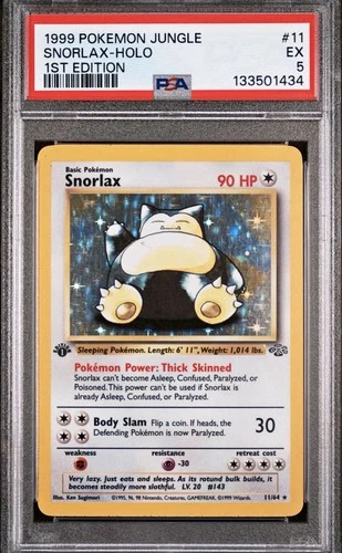 Pokemon Card - Snorlax Holo - 11/64 - Jungle - 1999 - PSA 5 - 1st Edition