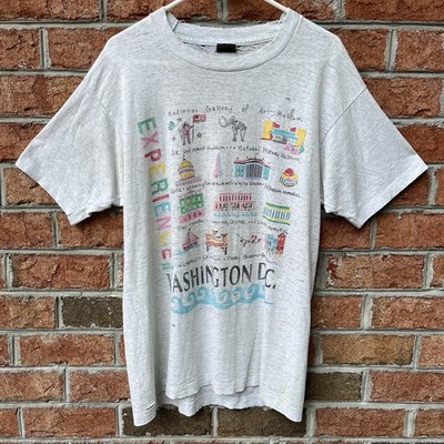 Vintage Distressed Paper Thin Gray Graphic T Shirt Tourist Washington DC Tee L 