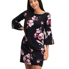 Lauren Ralph Lauren Sheath Dress Womens Size 6 Black Floral Print Flutter Sleeve