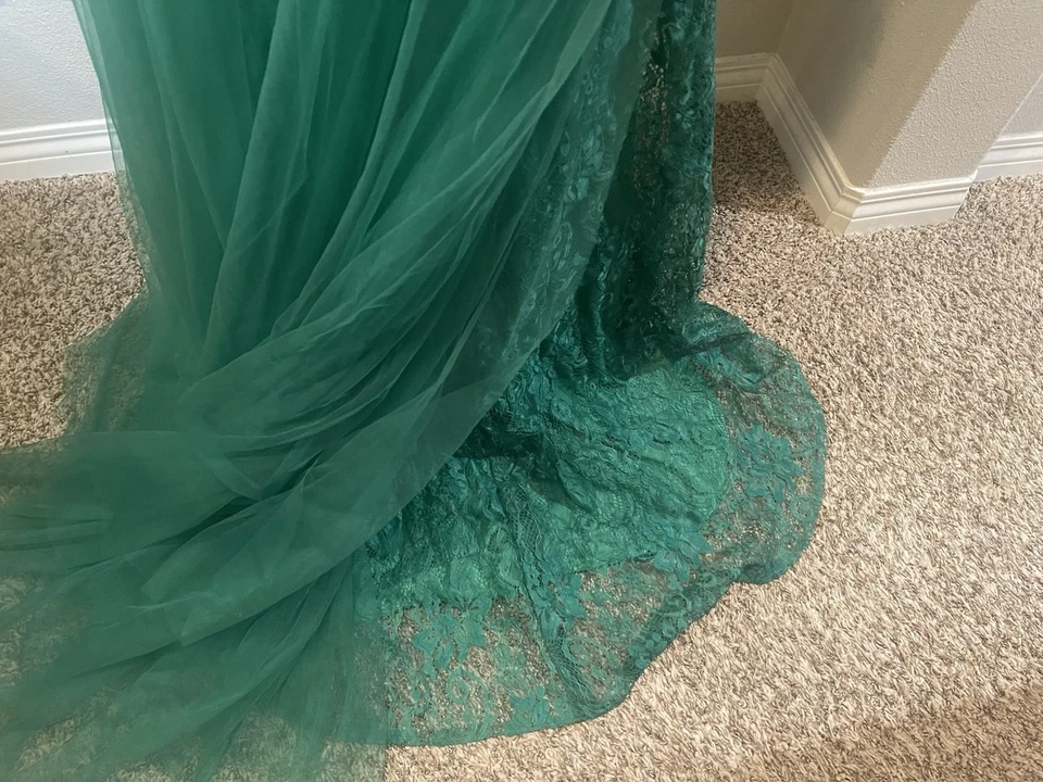 Vestido Trompeta Sirena Manga Larga Fuera del Hombro Barrido/Cepillo Tren Tul Encaje Foto 4 de 4