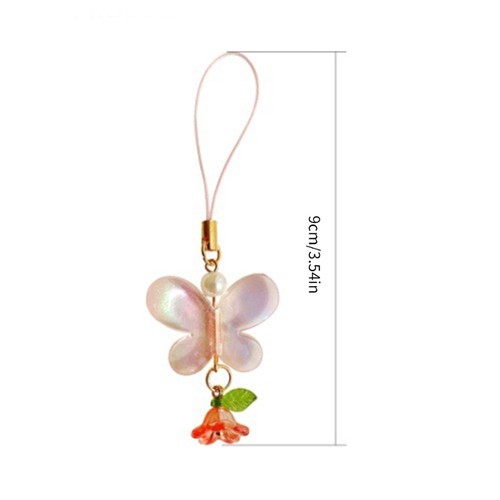 Sweet Flower Butterfly Bead Pendant Phone Straps Lanyard Pocket Keychain Strap - Photo 8 sur 12