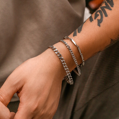 KunJoe 3pcs/set Stainless Steel Punk Cuban Chain Bracelet for Men Minimalist - Picture 24 of 24