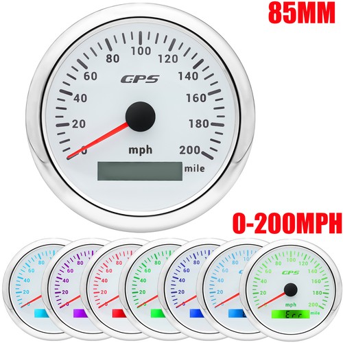 85mm Waterproof GPS Speedometer 0-200MPH 7 Colors LED for Boat Car Motorcycles - Picture 1 of 17