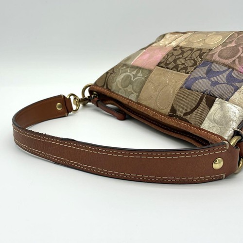 COACH Patchwork Signature One Shoulder Bag Multicolor Canvas Leather 11708 Used - Picture 6 of 24