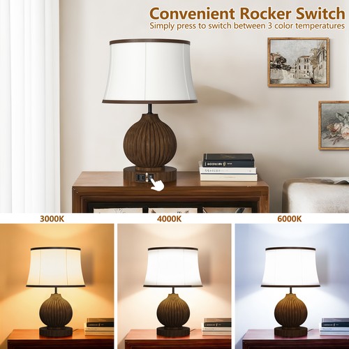 Vintage Walnut Table Lamp for Living Room Bedroom 110V E26 Home Decor Desk Light - Picture 7 of 9