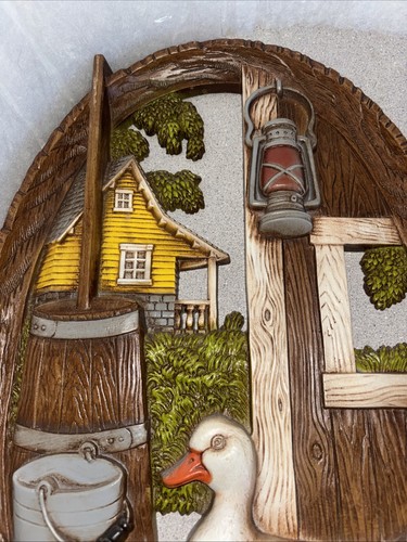 VINTAGE Plastic 1970s Kitchen Deco WALL HANGING CHICKEN DUCKS FARM 18” X 11” - Picture 2 of 13